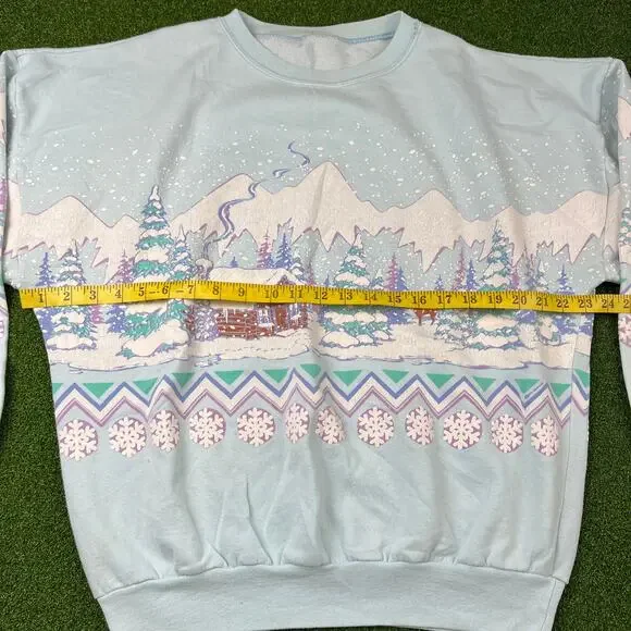 Vintage 80s 90s Womens Blue Winter Wonderland Cabin Ugly Sweater Sz 2XL - Picture 2 of 4